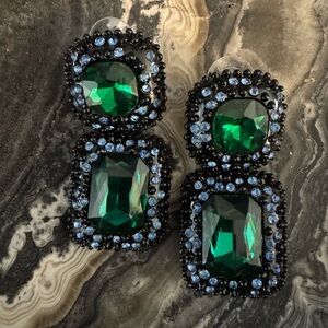 Bold crystal emerald green and blue drop earrings